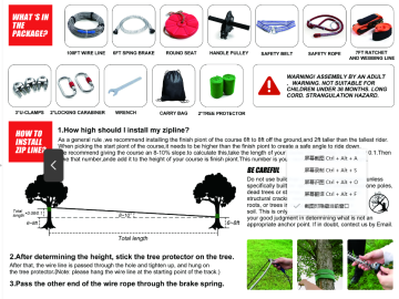 Outdoor Zip Line Kit for Kids -30m