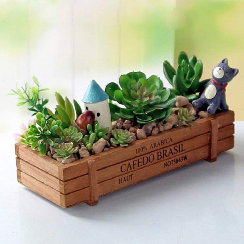 6 X Vintage Wooden Rectangular Planter Box