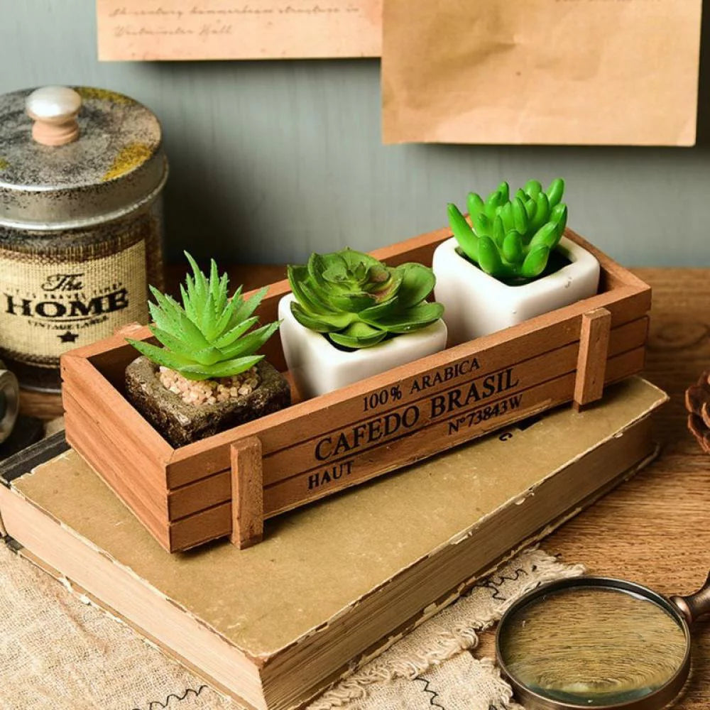 6 X Vintage Wooden Rectangular Planter Box