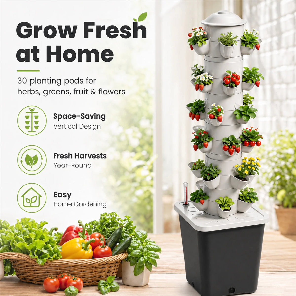 30-Hole Vertical Hydroponic Tower